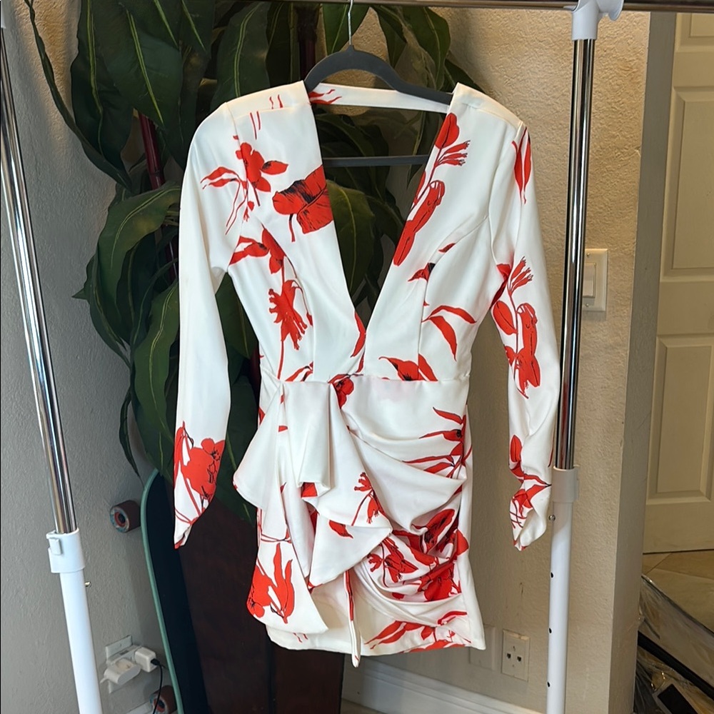 White and Red Flower Print Dress